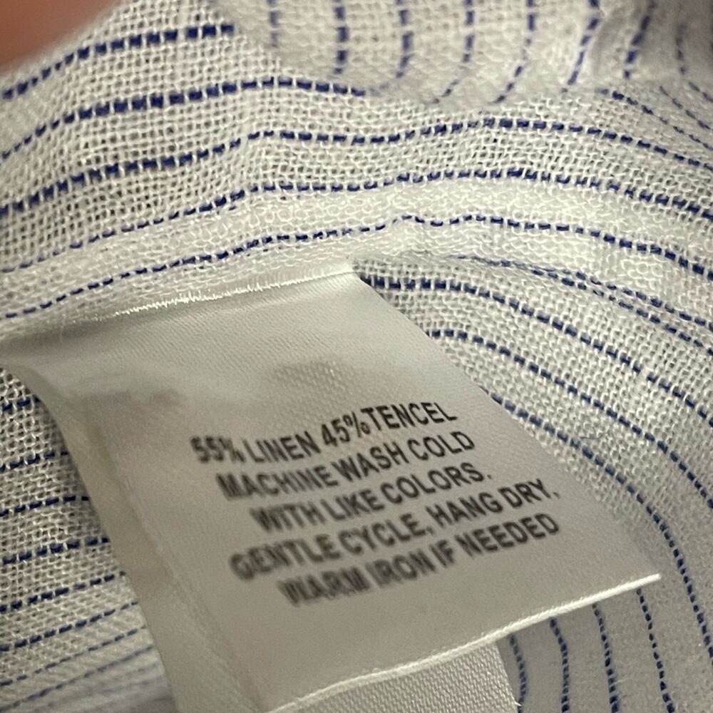 UNTUCKit Women's Button Up Long Sleeve Pin Stripe Shirt Linen Tencel Blend 8 NWT - Picture 8 of 9